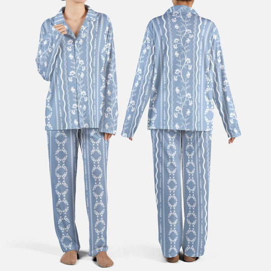Striped Floral Pattern With Paisley And Indian Flower AOP Pajamas Set