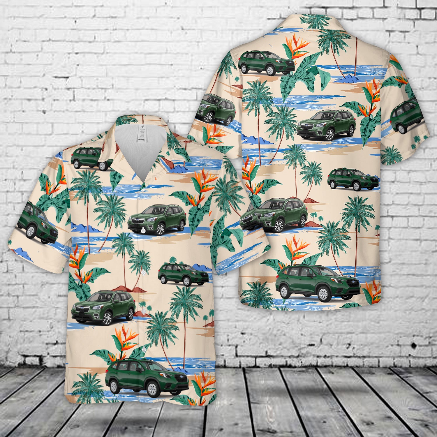 Subaru Forester Green Hawaiian Shirt