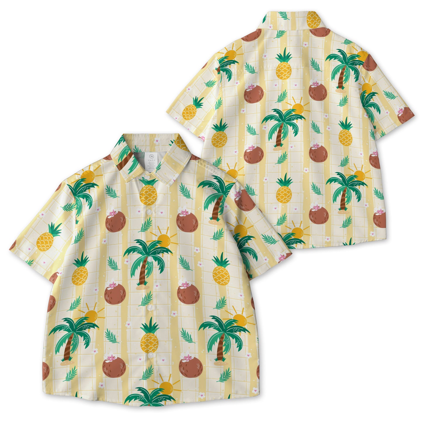Summer Pattern With Tropical Palm, Coconut, Pineapple, Sun And Summer Vibe AOP Youth Button Down Shirt