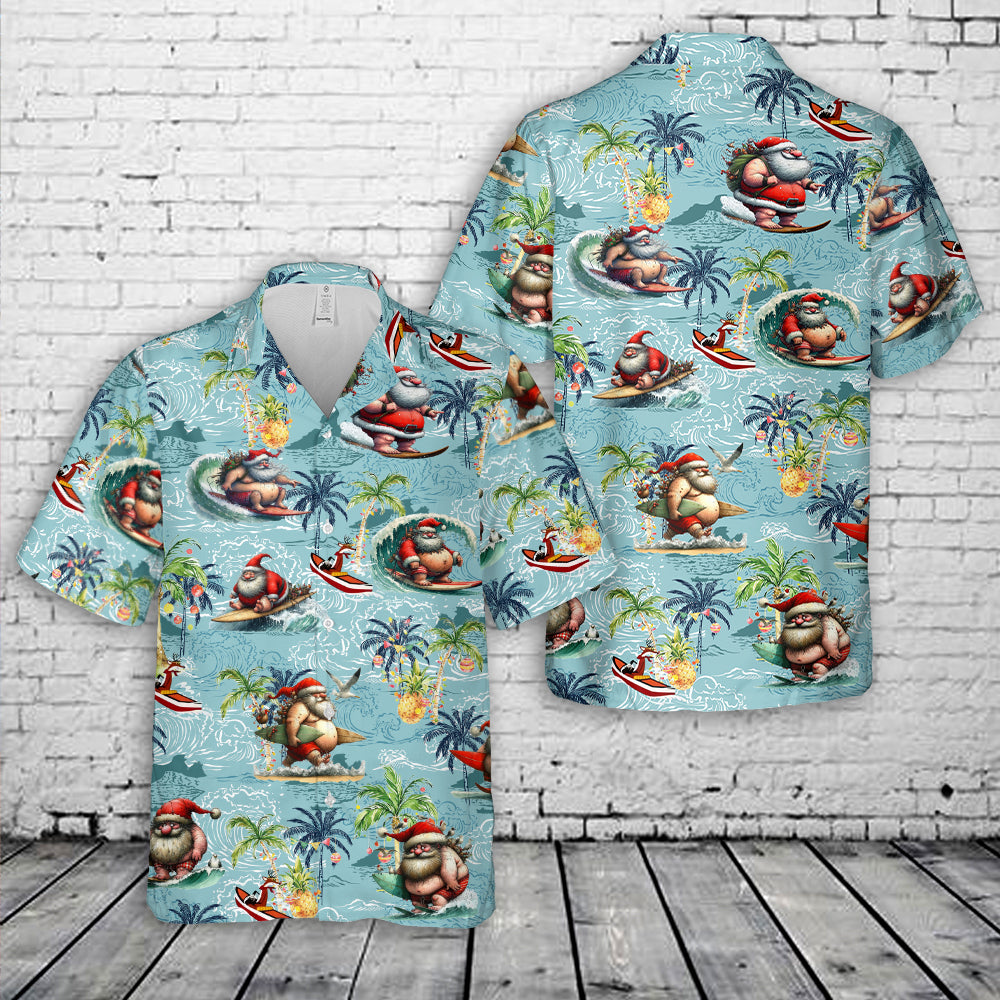 Surfing Santa Christmas Hawaiian Shirt