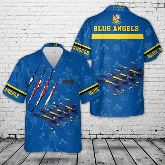 Custom Name US Navy Blue Angels Hawaiian Shirt