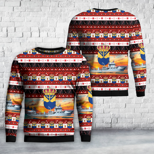 Swedish Navy HSwMS Belos (A214) AOP Christmas Ugly Sweater