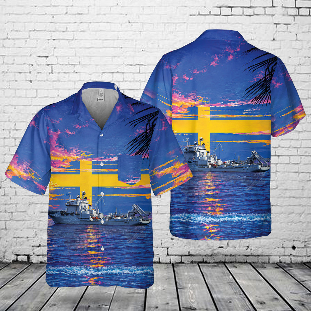 Swedish Navy HSwMS Belos (A214) Pocket Hawaiian Shirt