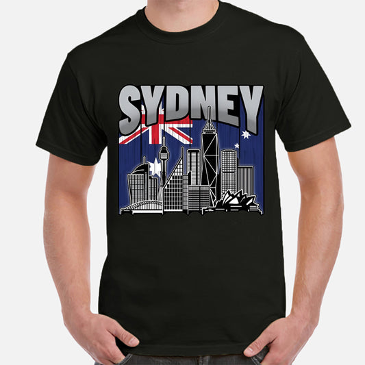 Sydney Australia Skyline Vintage Australian Flag Classic Unisex T-Shirt Gildan 5000 (Made in AU)