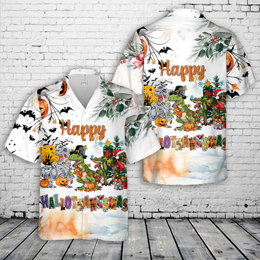 T-rex Hallowthanksmas Hawaiian Shirt