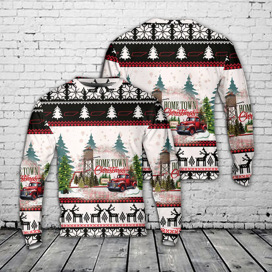 TENNESSEE Hometown Water Tower Southern Christmas Vintage Truck AOP Christmas Sweater