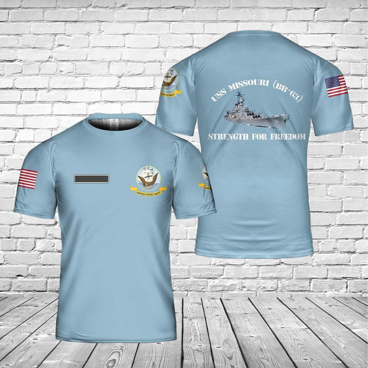 Custom Name US Navy USS Missouri (BB-63) 3D T-shirt