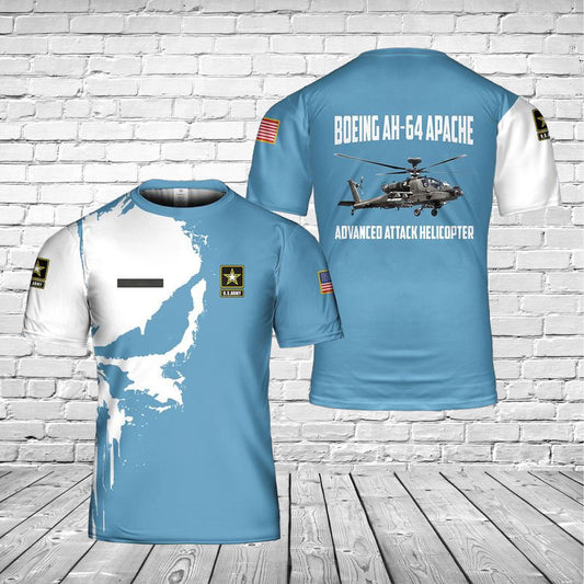 Custom Name US Army Boeing AH-64 Apache 3D T-shirt