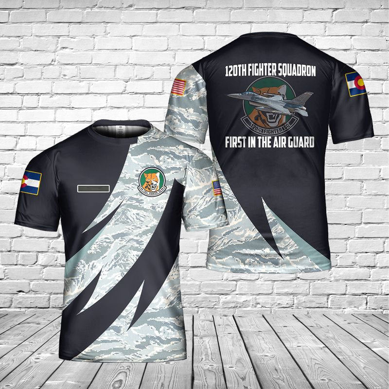 Custom Name Colorado 120th Fighter Squadron General Dynamics F-16 Fighting Falcon 3D T-shirt