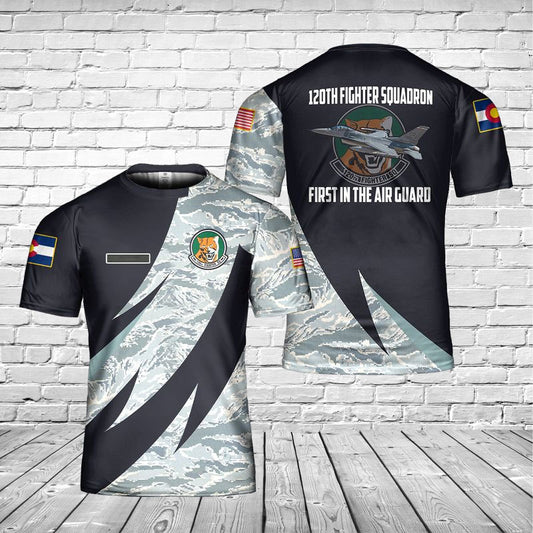 Custom Name Colorado 120th Fighter Squadron General Dynamics F-16 Fighting Falcon 3D T-shirt