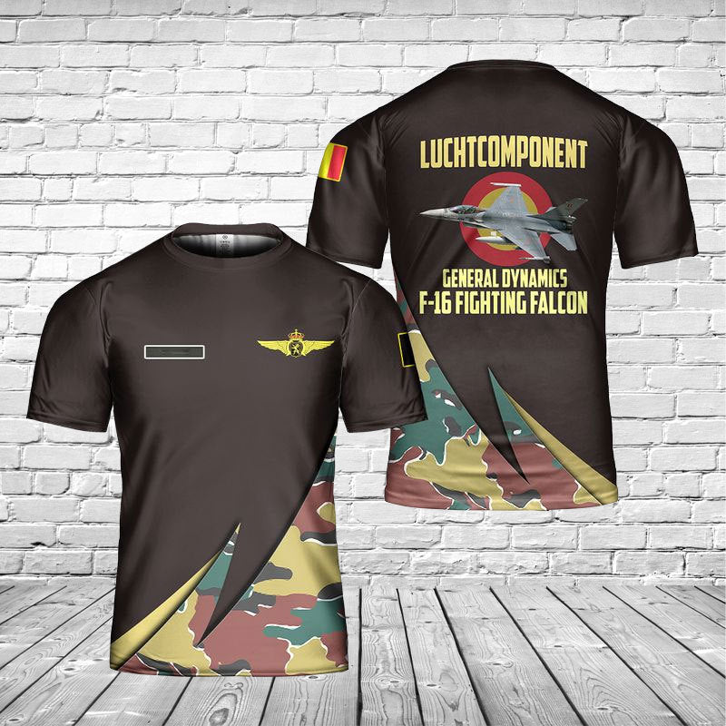 Custom Name Belgian Air Component Luchtcomponent General Dynamics F-16 Fighting Falcon 3D T-shirt