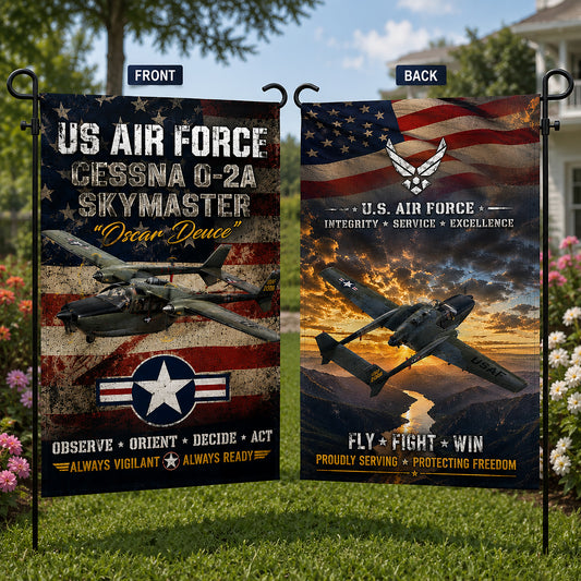Veteran US Air Force Cessna O-2A Skymaster "Oscar Deuce" Double Sided Garden Flag