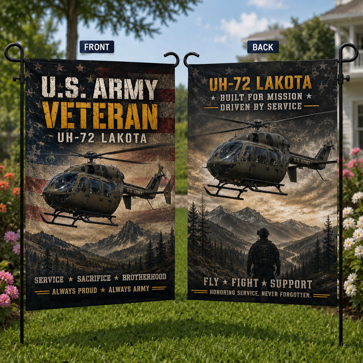 Veteran US Army UH-72 Lakota Double Sided Garden Flag