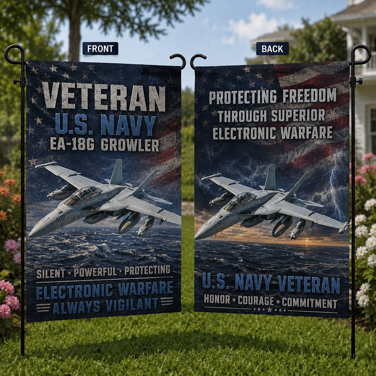 Veteran US Navy Boeing EA-18G Growler Double Sided Garden Flag