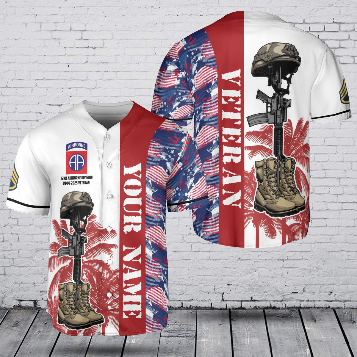 Custom Name, Rank & Year 82nd Airborne Division (All American) Proud To be A Veteran of America Baseball Jersey