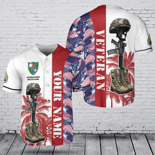 Custom Name, Rank & Year 75th Ranger Regiment (Army Rangers) Proud To be A Veteran of America Baseball Jersey