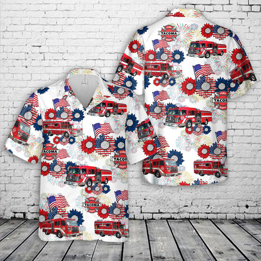 Tacoma Washington Fire Department US United State Firefighter Emergency Service, 4th Of July Hawaiian Shirt