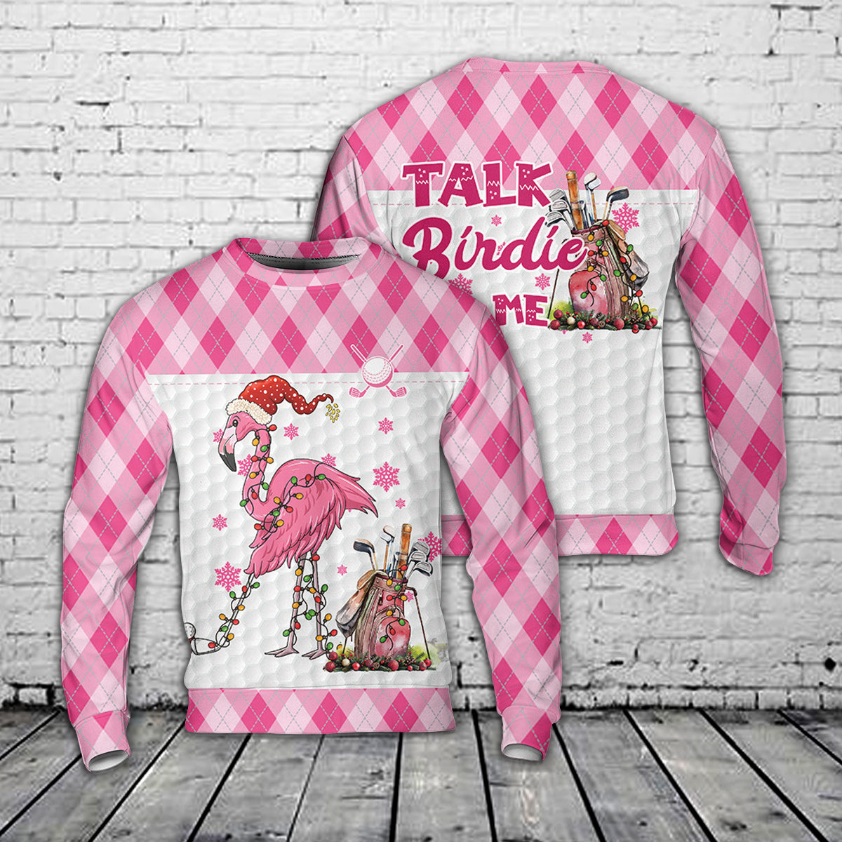 Talk Birdie To Me Flamingo Golf Christmas Sweater