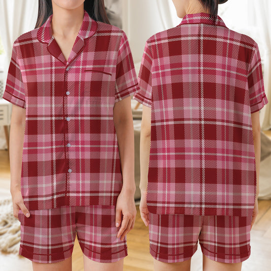 Tartan AOP Satin Short-Sleeve Pajamas Set