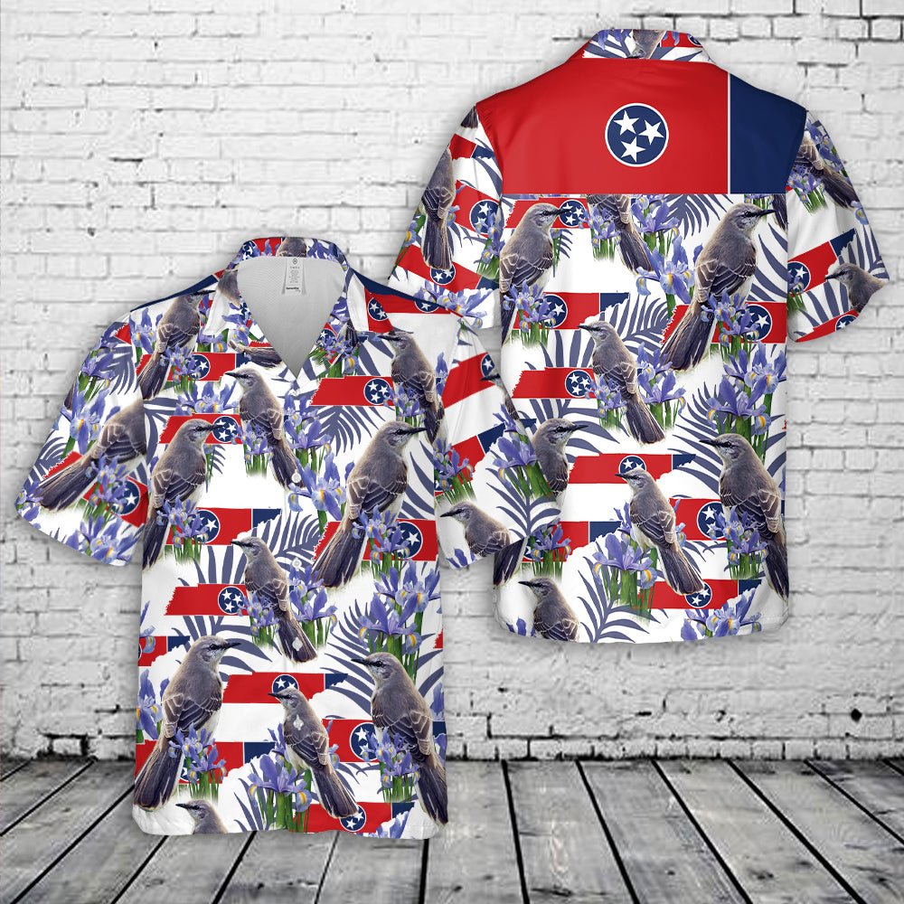 Tennessee State Bird and Flower Mockingbird & Iris Hawaiian Shirt