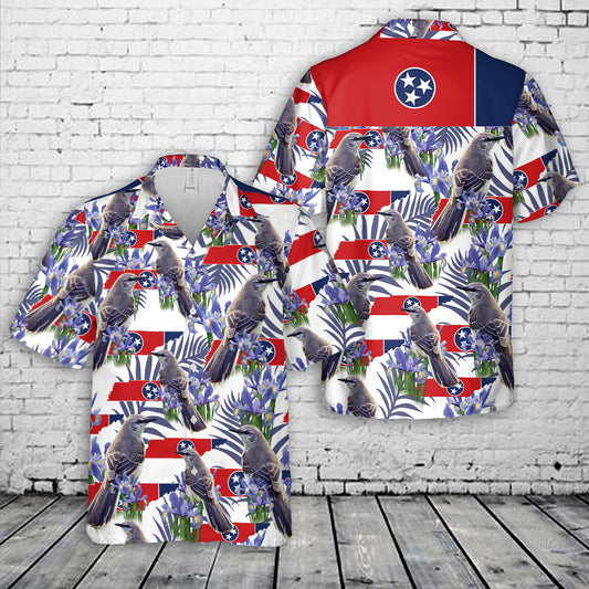 Tennessee State Bird and Flower Mockingbird & Iris Hawaiian Shirt