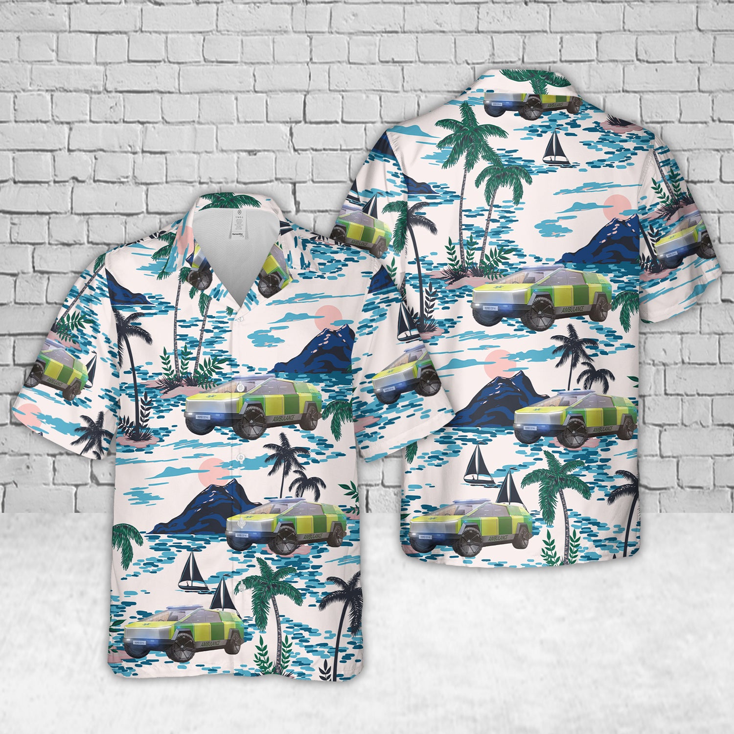 Tesla Cybertruck Ambulance Hawaiian Shirt