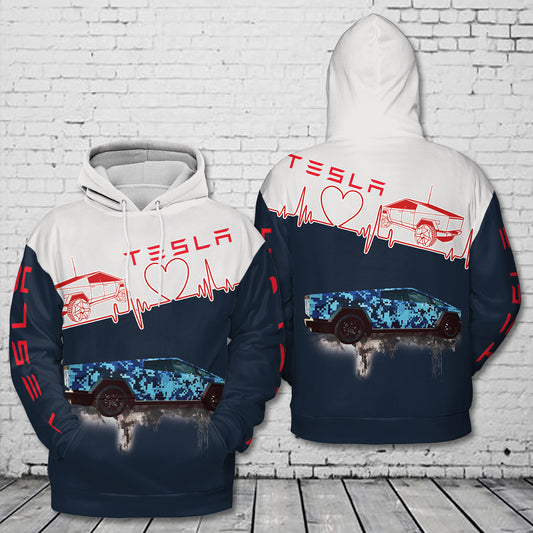 Tesla Cybertruck Blue Digital Camo 3D Hoodie