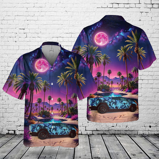 Tesla Cybertruck Blue Digital Camo Pocket Hawaiian Shirt
