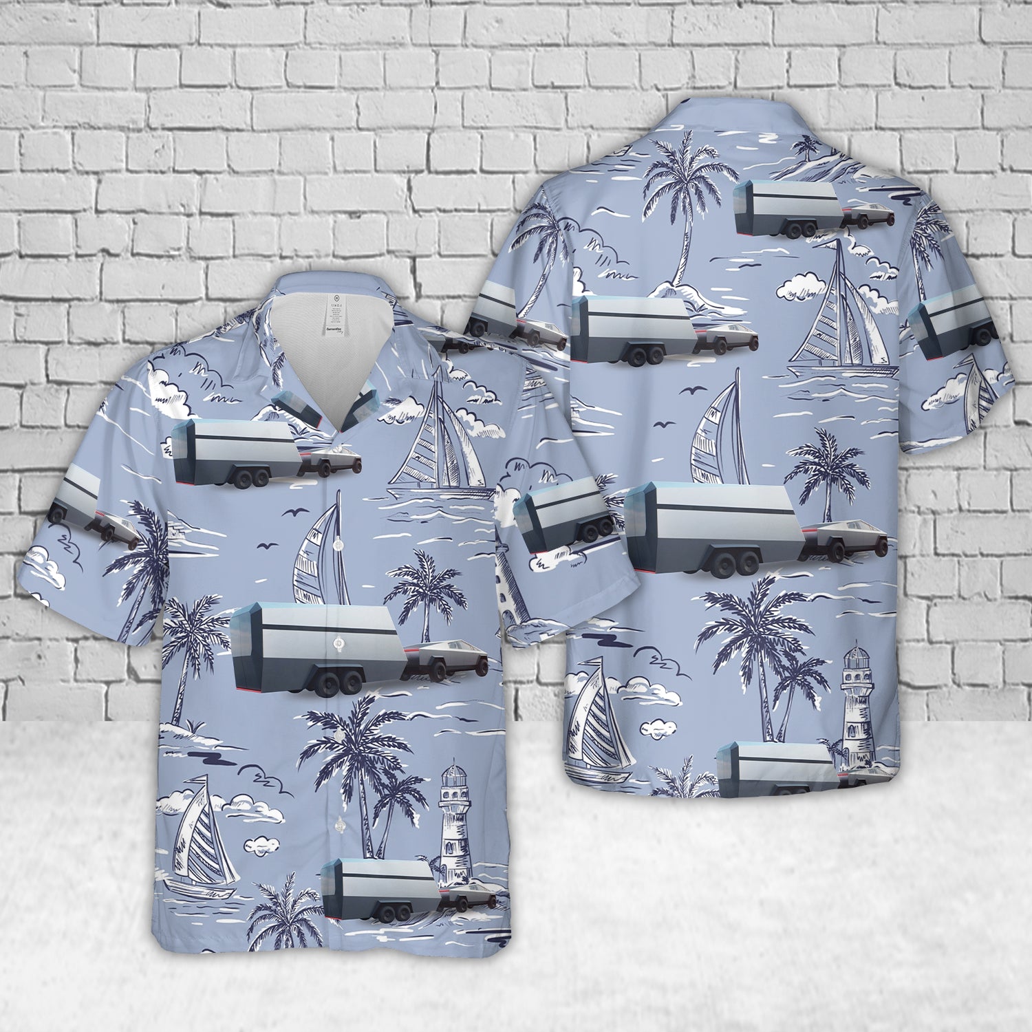 Tesla Cybertruck Camper Van Hawaiian Shirt