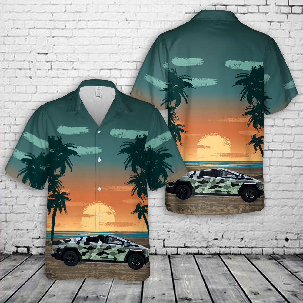 Tesla Cybertruck Rocks Camouflage Wrap Hawaiian Shirt