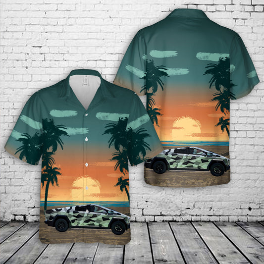 Tesla Cybertruck Rocks Camouflage Wrap Hawaiian Shirt