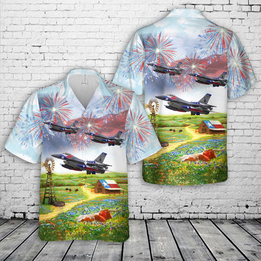 Texas Independence Day, Texas Air National Guard 182d Fighter Squadron F-16 Fighting Falcon Hawaiian Shirt