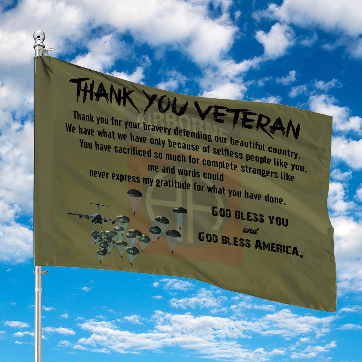 Thank You Veteran US Army 82nd Airborne Division Veteran Paratrooper House Flag