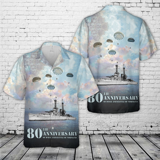 The D-Day 80th Anniversary Landings and the Battle of Normand Battleship USS Texas (BB-35) Hawaiian Shirt