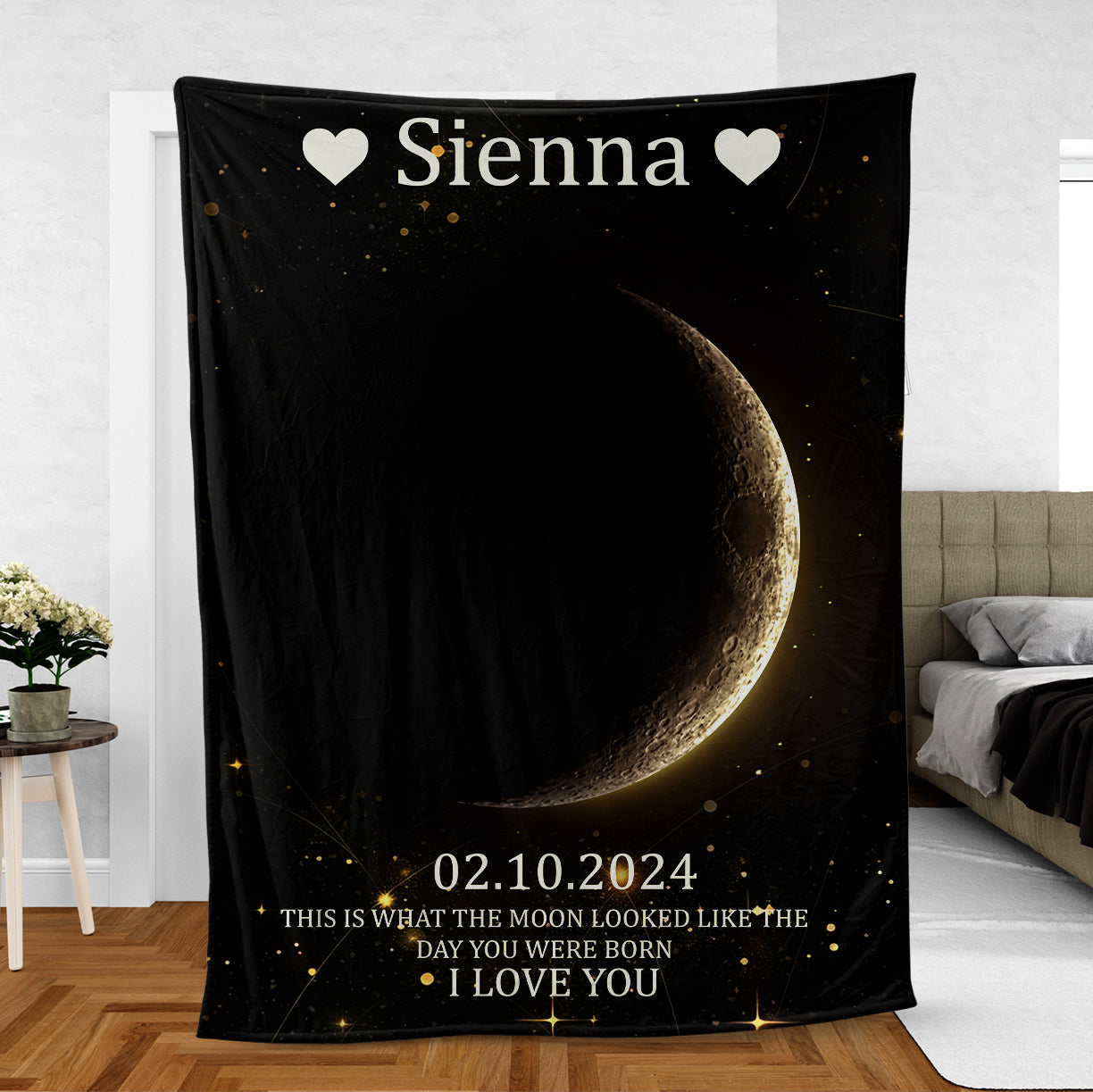 Custom Name and Date The Day You Were Born Moon Phase Fleece Blanket (Made in US) NLSI0404PL04