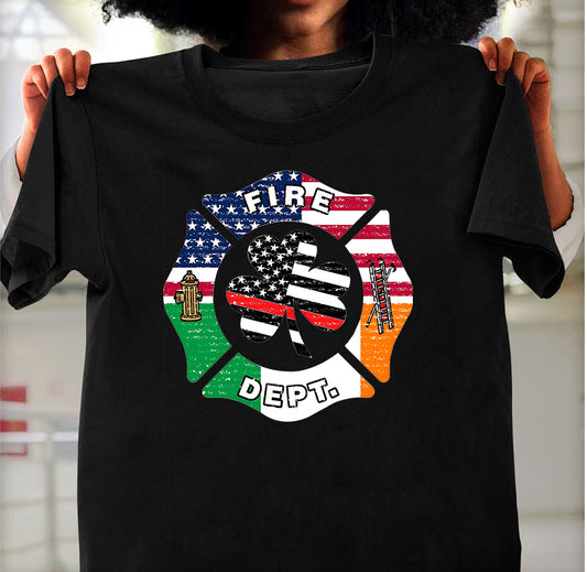 Thin Red Line Irish American Shamrock Flag Firefighter St Patricks Day Classic Unisex T-Shirt Gildan 5000 (Made In US)