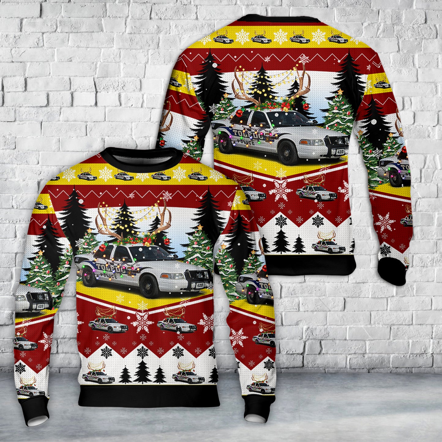 Toledo, Ohio Police Department Ford Crown Victoria unit Christmas AOP Sweater