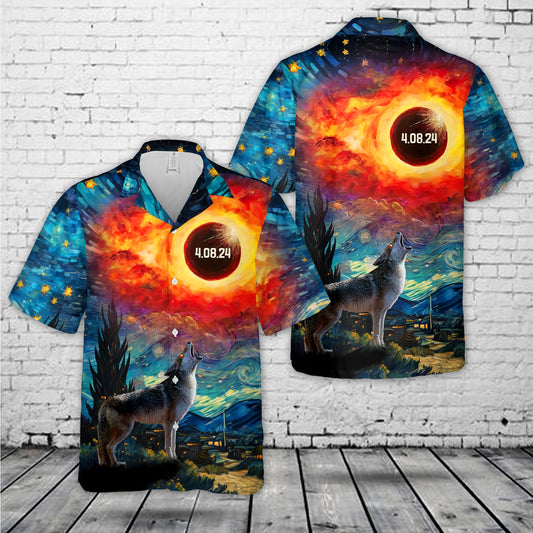 Total Solar Eclipse Howling Wolf 2024 Hawaiian Shirt NLMP1803PT14