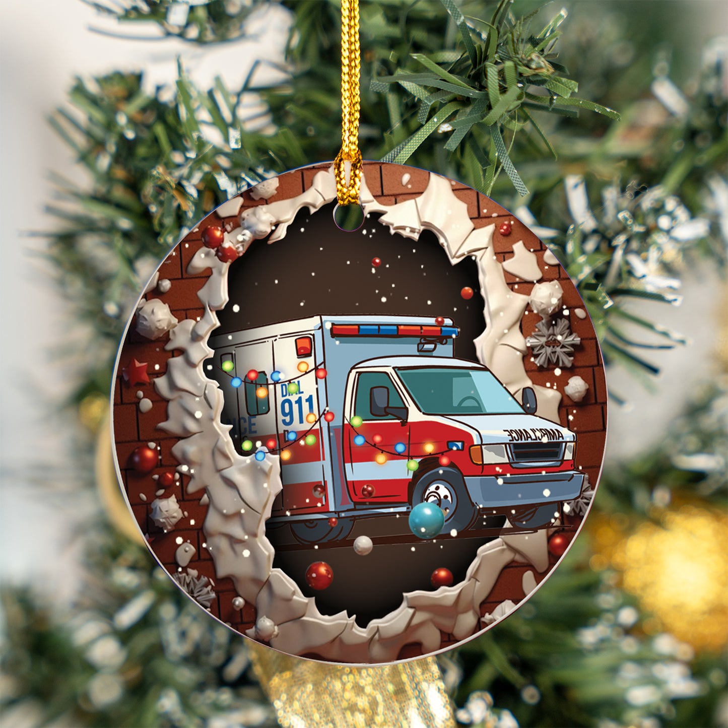 Tropical Ambulance Santa Christmas Ceramic Ornament