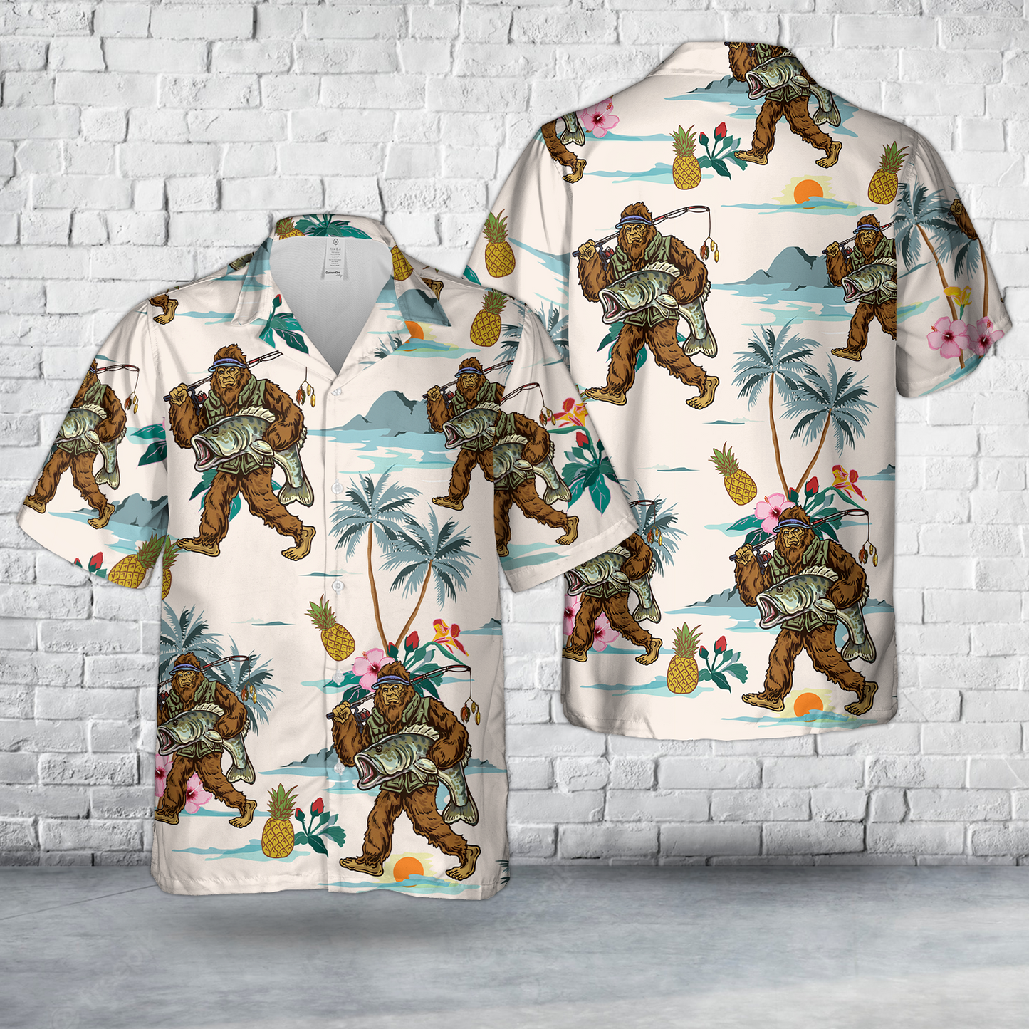 Tropical Bigfoot Largemouth Bass Fishing Hawaiian Shirt