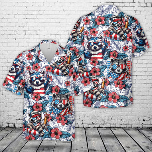 Tropical Raccoon 4th of July Hawaii Shirt
