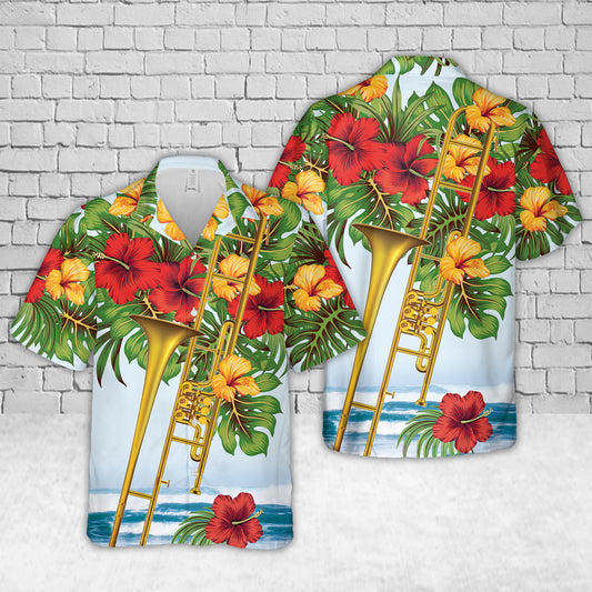 Tropical Trombone and Hibiscus Hawaiian Shirt