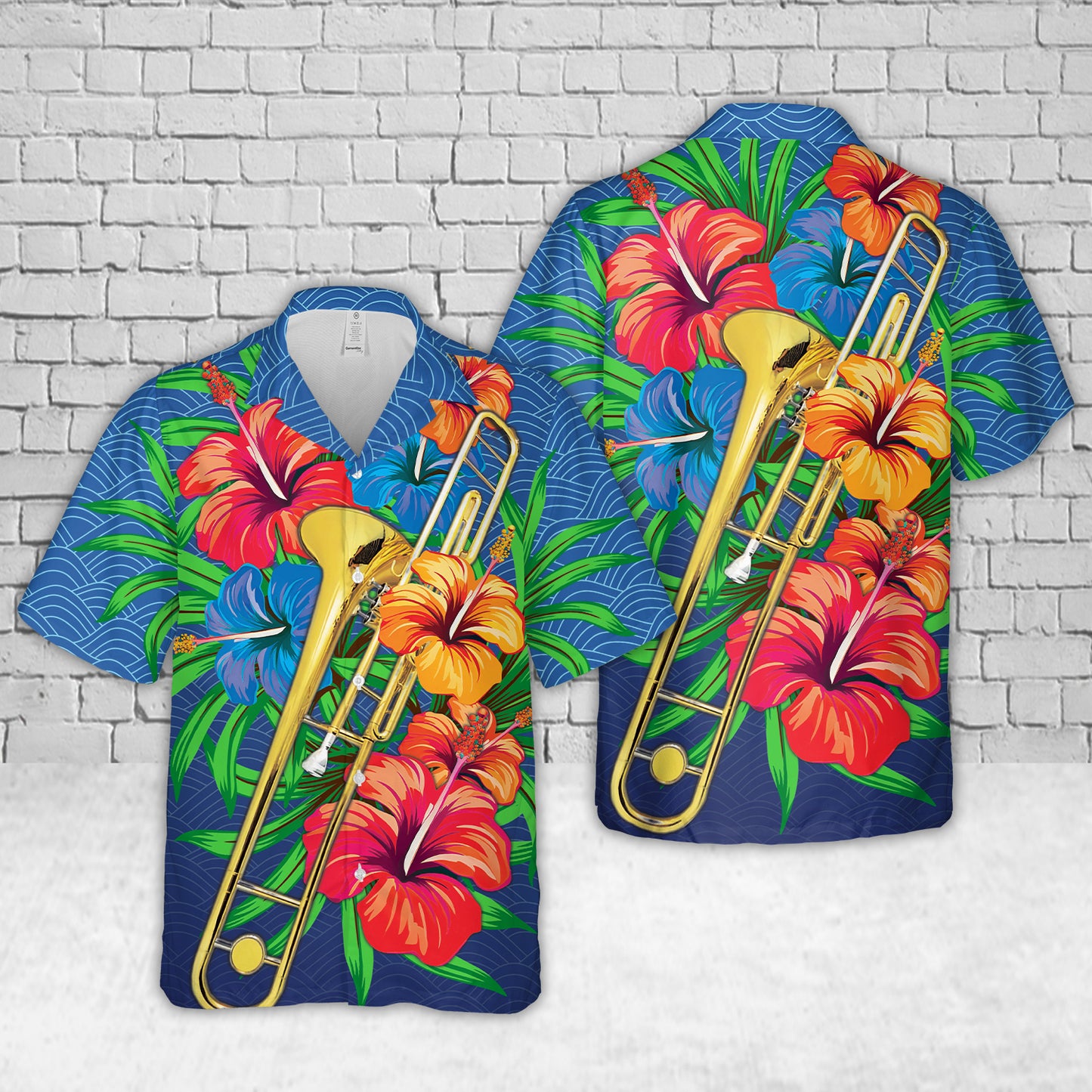 Tropical Trombone and Hibiscus Hawaiian Shirt