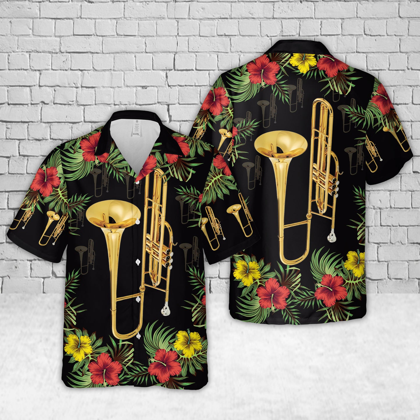 Tropical Trombone and Hibiscus Hawaiian Shirt