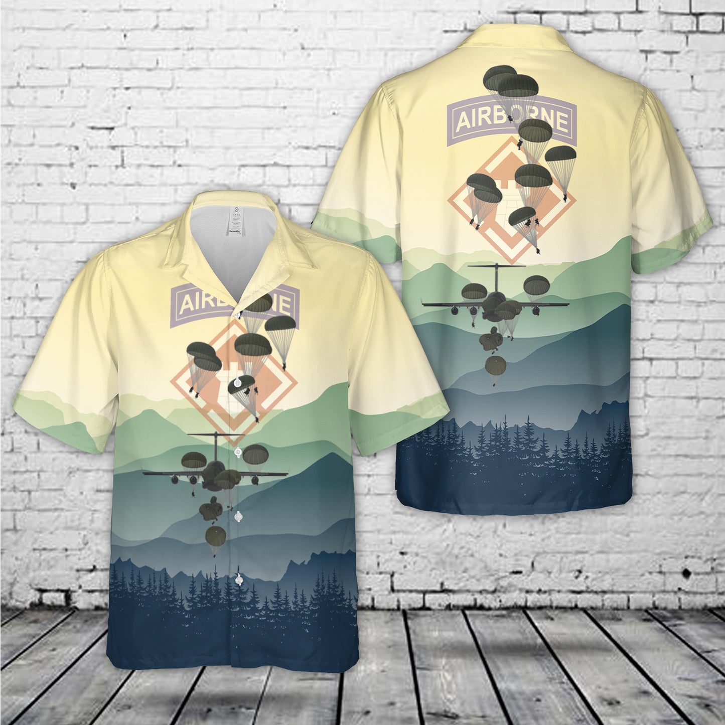 U.S. Army soldiers from the 20th Engineer Brigade jump from a C-17 Globemaster III aircraft at Fort Liberty, N.C Hawaiian Shirt