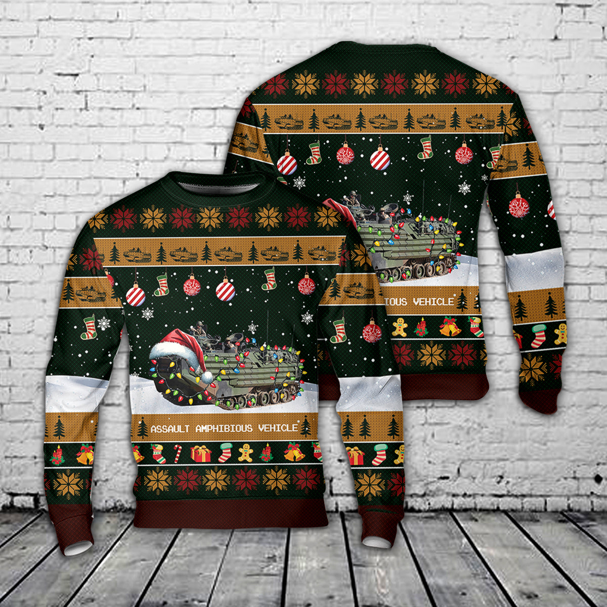U.S. Marine Corps Assault Amphibious Vehicle AAV Christmas AOP Sweater