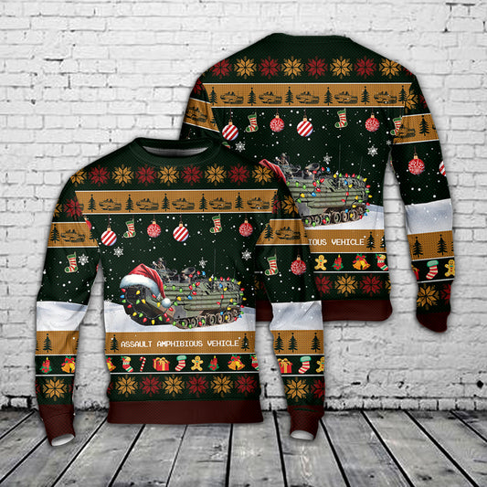 U.S. Marine Corps Assault Amphibious Vehicle AAV Christmas AOP Sweater
