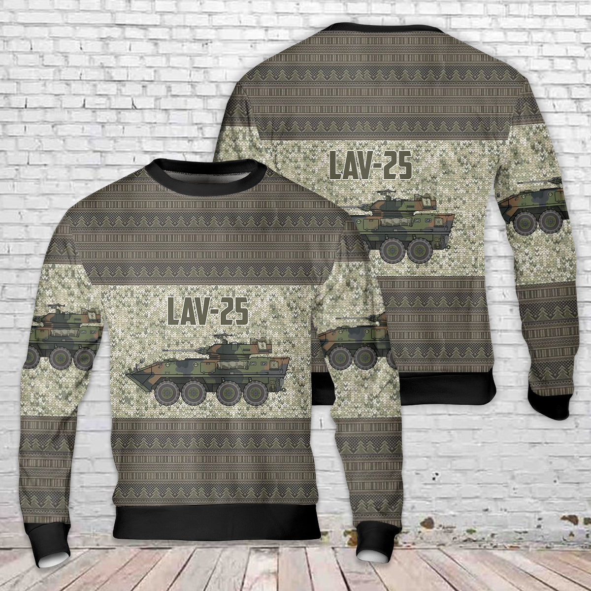 U.S. Marine Corps Light Armored Vehicle LAV-25 Christmas AOP Sweater