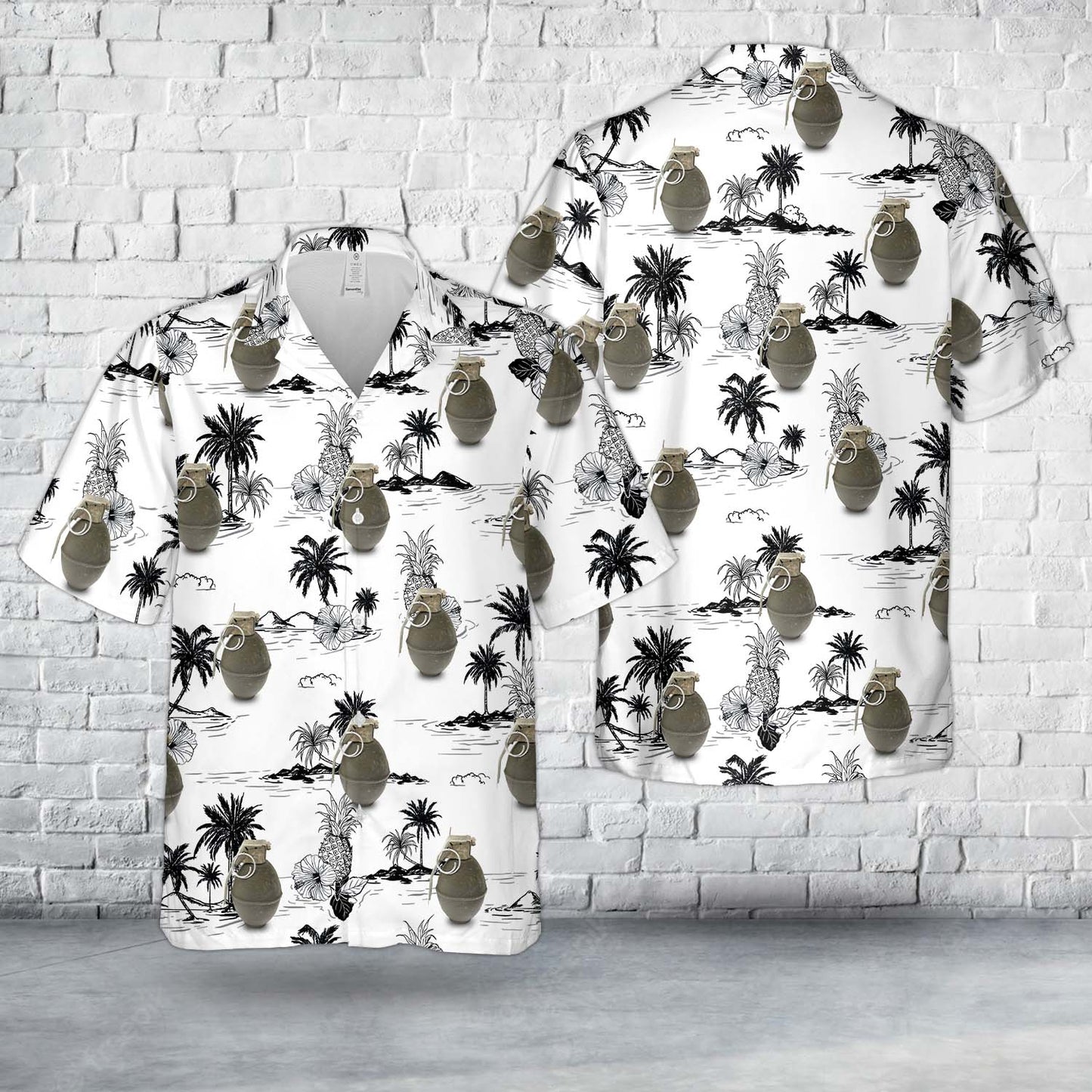 U.S. WWII Cast Iron Dummy Lemon Fragmentation Grenade Hawaiian Shirt