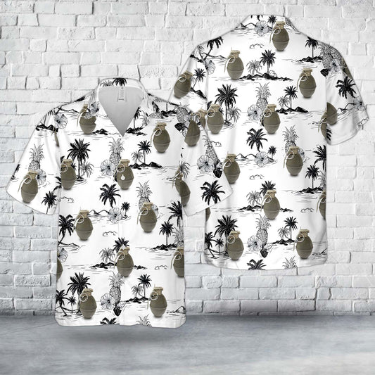 U.S. WWII Cast Iron Dummy Lemon Fragmentation Grenade Hawaiian Shirt